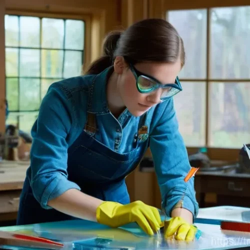 Home 15 유리공예 입문자를 위한 필수 팁 - **Prompt:** A focused young adult (appearing 18-25 years old) female glass artist, wearing safety gl...